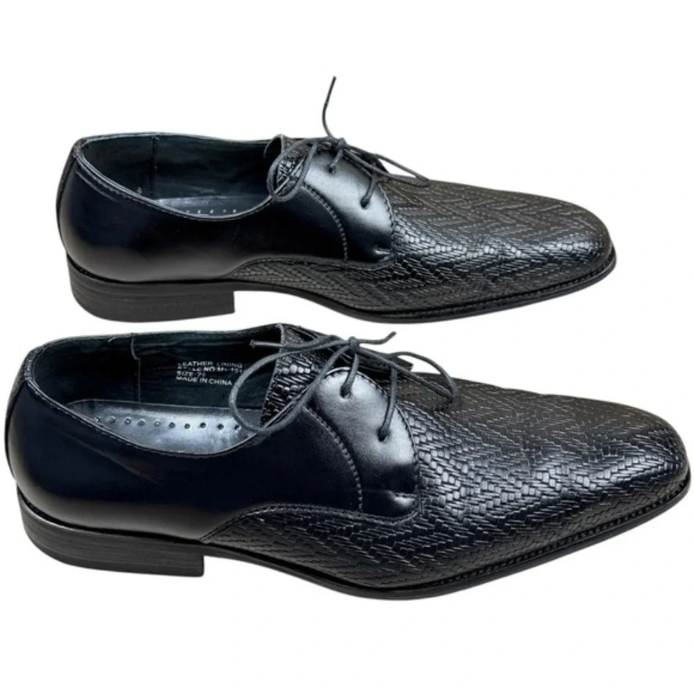 Delli Aldo Mens Size 7.5 Black Woven Texture Derby Dress Business Shoes M3-19157